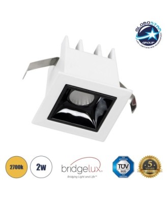 GLOBOSTAR® LUMINAR 60315 Χωνευτό Downlight Σποτ LED 2W 270lm 36° AC 220-240V IP20 Θερμό Λευκό 2700K - Osram SMD Chip & TÜV SÜD Driver - Λευκό & Μαύρο Ματ - Μ4.3 x Π4.3 x Υ4.5cm - Q3.5 x 3.5cm - 5 Χρόνια Εγγύηση